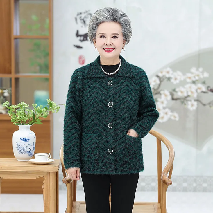 Classic Cardigans Elderly Women Sweater Autumn Winter New Old-age