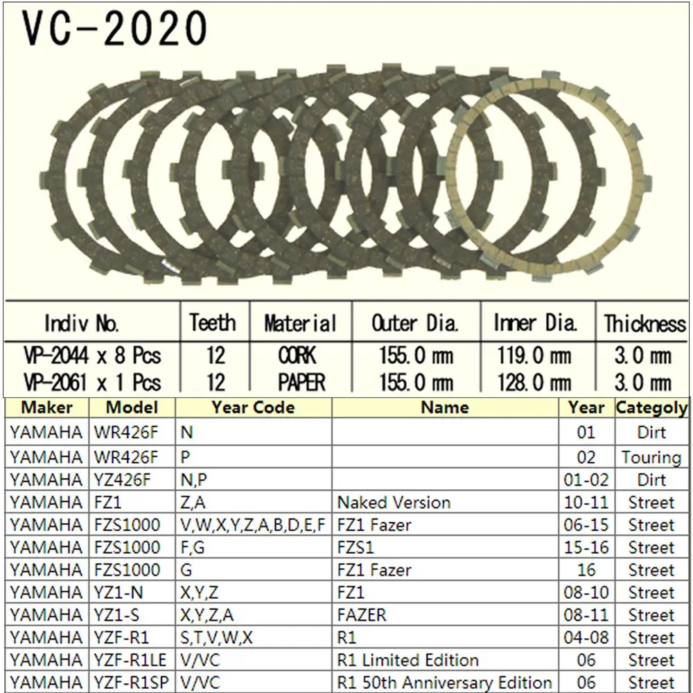 Мотоцикл фрикцион таблички диск для Yamaha YZF-R1 R1 2004-2008 YZ1-S 08-11 FZ1 голая версия FZS1000 FZ1 фазер FZS1 YZ1-N