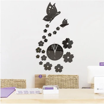 

3D Butterfly Mirror Clock Wall Sticker DIY Crystal Stereo Home Room Office Decoration Creative Background Mirror Wall Sticker