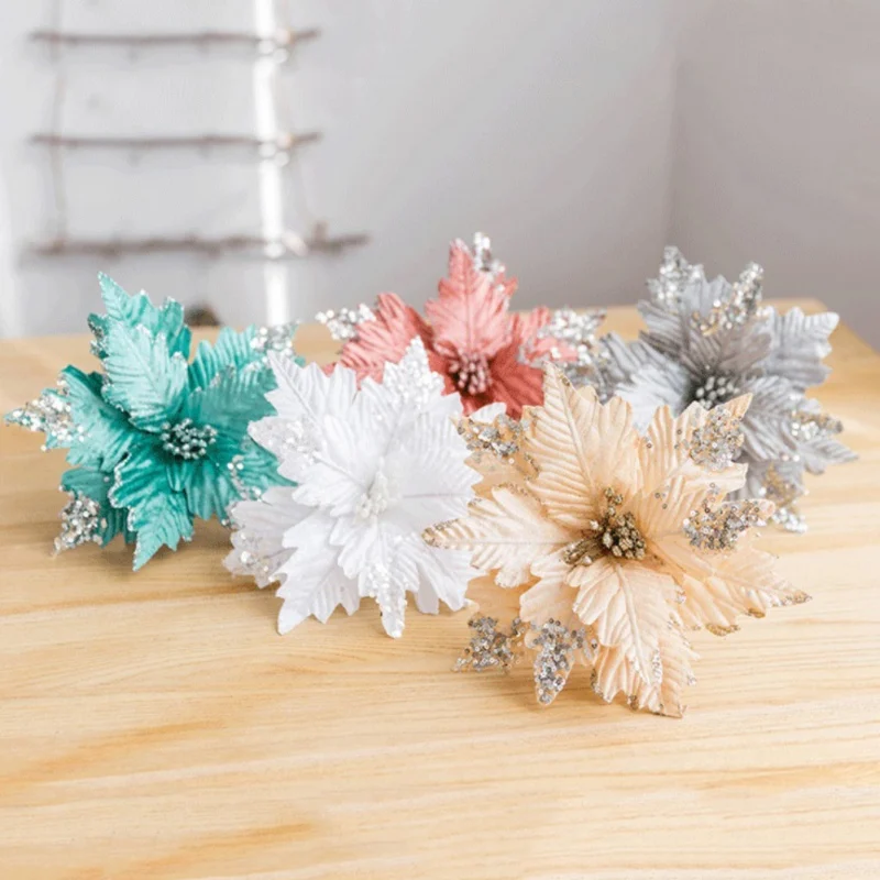 Украшения для дома 25 см, расшитые блестками бархатные искусственные сушеные цветы, вечерние рождественские украшения для дома