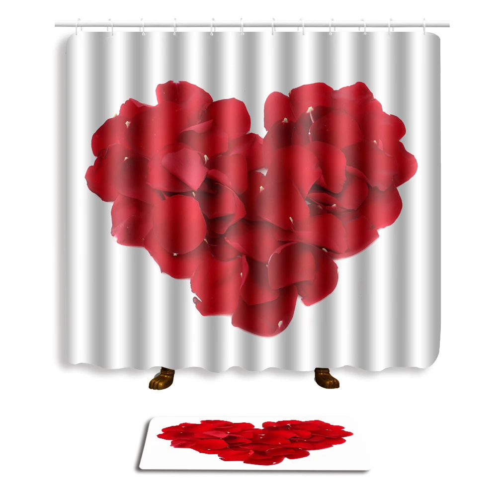 Zeegle Printed Heart Bath Mat with Shower Curtain Non-slip Toilet Foot Rug Water Absorption Floor Bathroom Doormat | Дом и сад