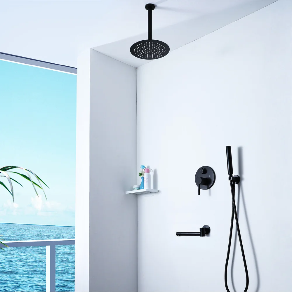 

Hideep Shower Set Wall-in Embedded Body Black And White with Pattern Cold Shower 10-Inch Ultra-Thin Top Spray HI05058B
