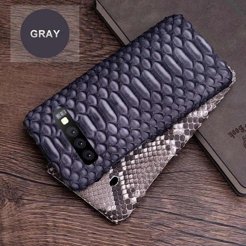 Натуральная кожа питона чехол для телефона для samsung Galaxy S6 S7 S8 S9 S10 Plus, Note 8, 9, 10, плюс класса люкс для A20 A30 A50 A70 A5 A7 A8 чехол - Цвет: Серый