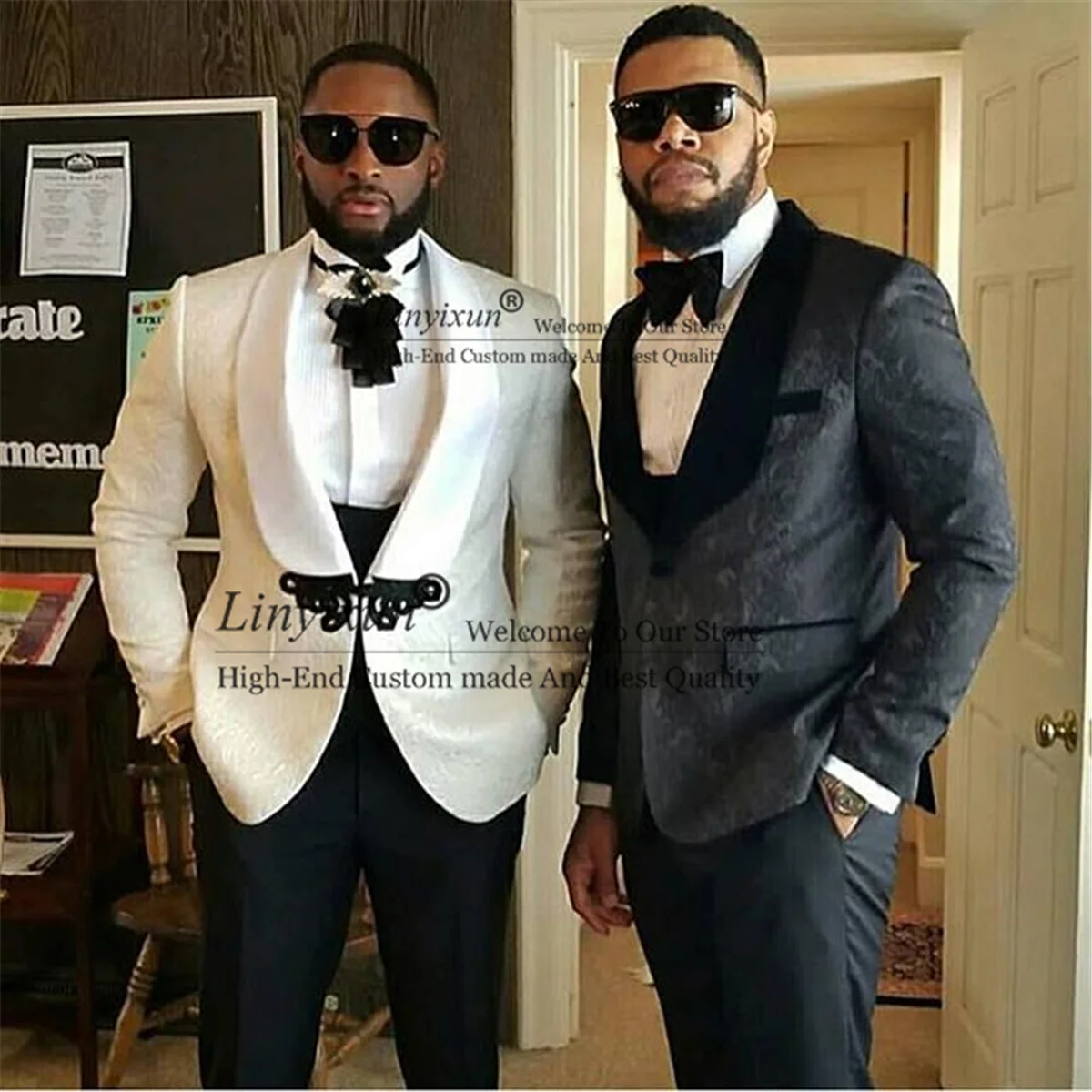 

Смокинги для жениха, белые жаккардовые, с остроконечным лацканом, мужские свадебные костюмы, комплект из 3 предметов, для шафера на выпускной