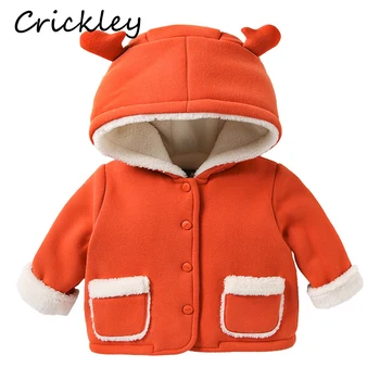 

Winter Fleece Kids Coats Cute Antlers Hooded Baby Boys Girls Jackets Warm Cotton Children Outerwear Button Toddler Clothing