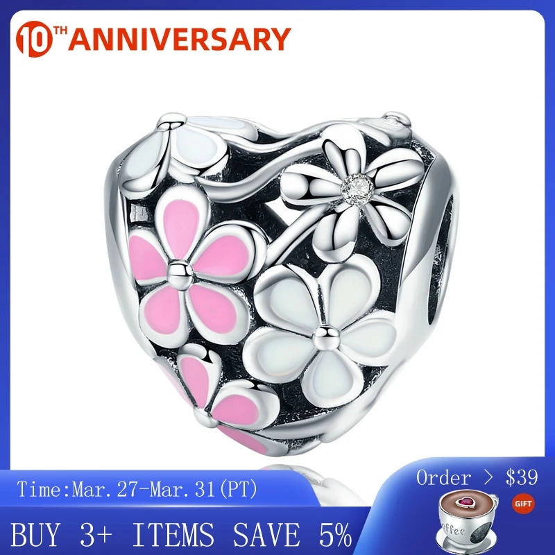 

CodeMonkey New Collection 925 Sterling Silver Spring Pink Daisy Flower Charms Beads fit Women Bracelet DIY jewelry Making CMC761