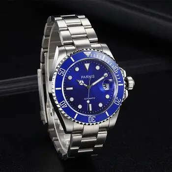 

Parnis 40mm blue dial luminous marks ceramic bezel sapphire glass MIYOTA 8215 Automatic movement men's watch 269