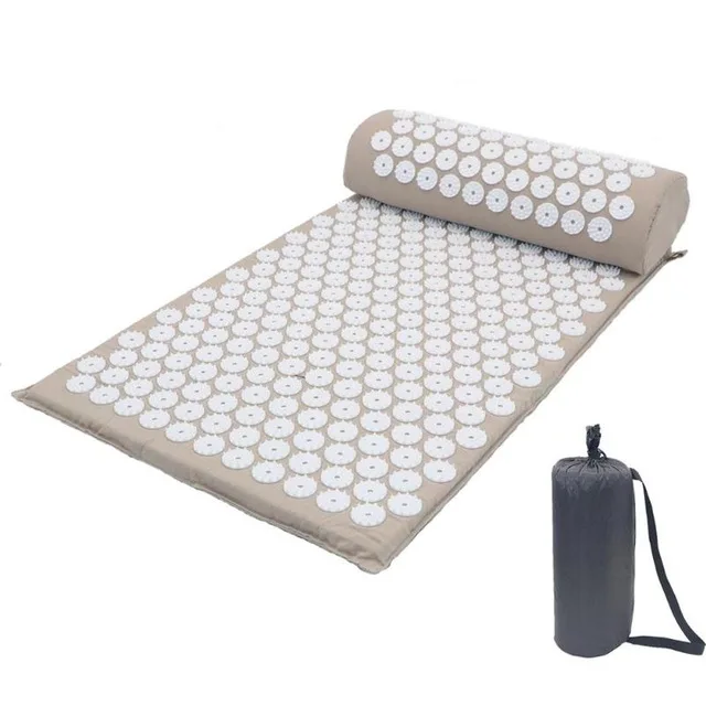 Massager Yoga Mat Massage Pillow Cushion Acupressure Relieve Stress Body Neck Back Pain Spike Mat Pain Relief Muscle Relaxation - Цвет: Beige set