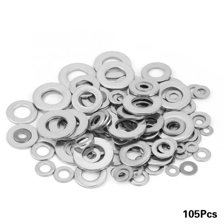 105Pcs Stainless Washer Set Stainless Steel Large Size Flat Round Spring Washer Lock Tool Kit Set Crclips Assortment