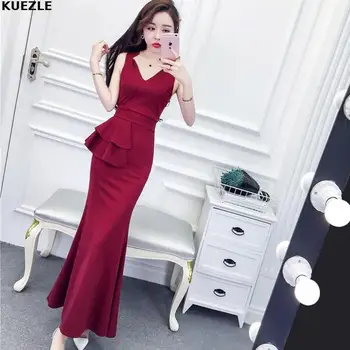 

Summer ruffled dress 2020 elegantV-neck Maxi Dresses skinny Ankle Length vestidos Vrouwen robe femme XL knitting Casual Black