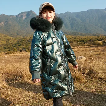 

Winter the glossy fashion loose down cotton-padded jacket Kids girls edition of the new long rope with thick hot style tide