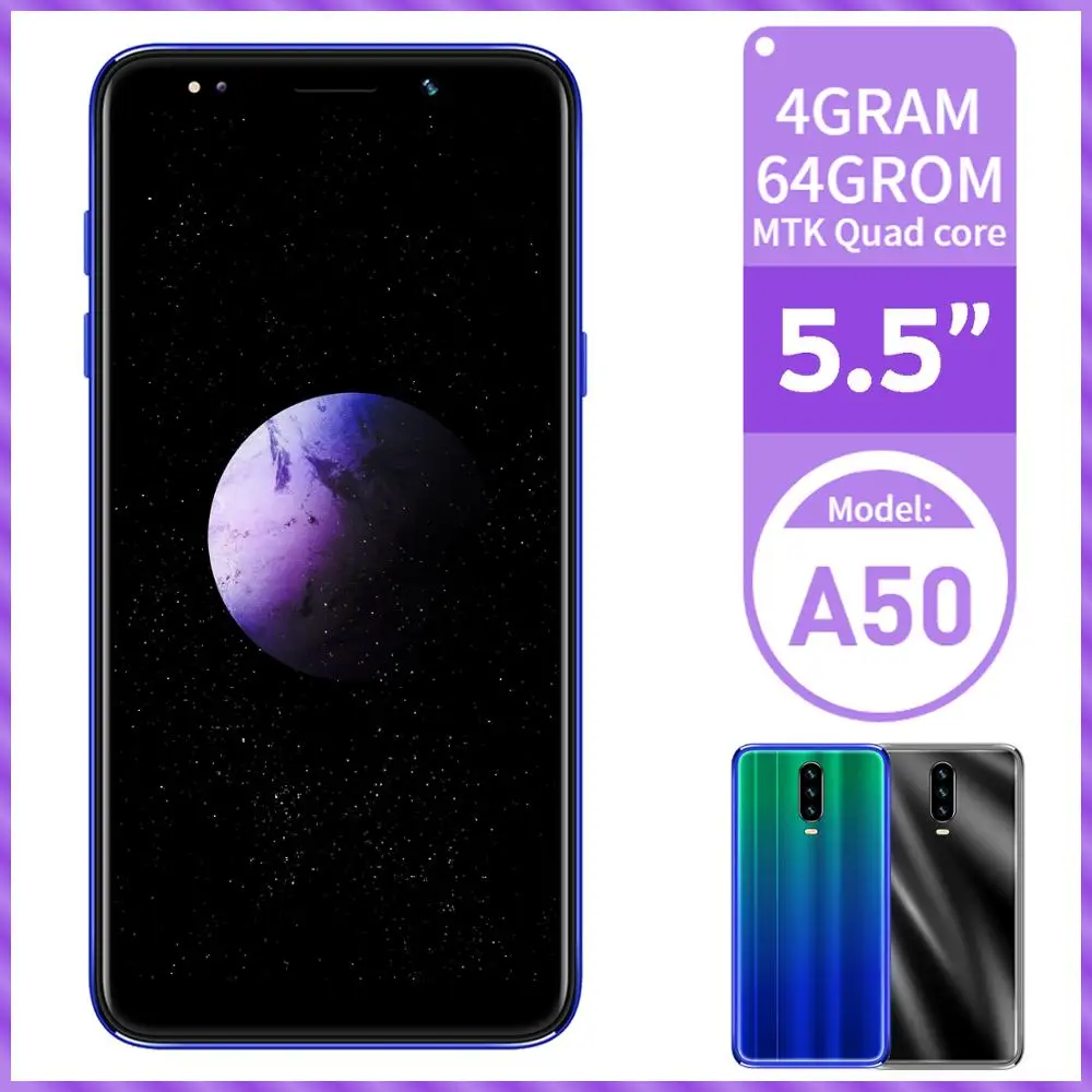 A50 смартфон с 5 5-дюймовым дисплеем четырёхъядерным процессором MTK ОЗУ 4 Гб ПЗУ 64 ГБ