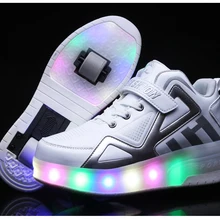Уличная обувь с двумя колесами; детская обувь для катания на роликах; обувь для мальчиков и девочек; Светодиодный светильник; обувь с высоким верхом; светящаяся Детская уличная обувь; Sneakerss