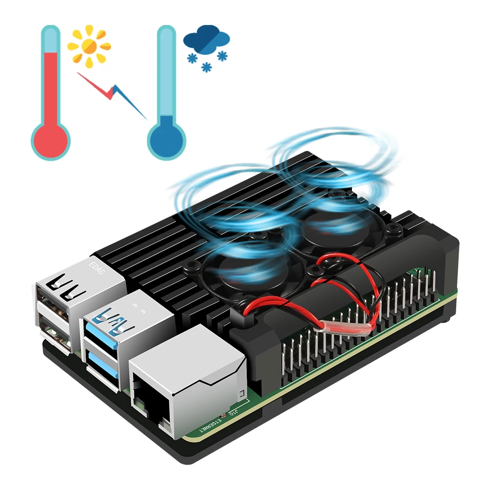 Raspberry Pi 4 4B металлический чехол Raspberry Pi чехол с двойным охлаждающим вентилятором алюминиевый сплав защитный чехол s для RPI 4/4B