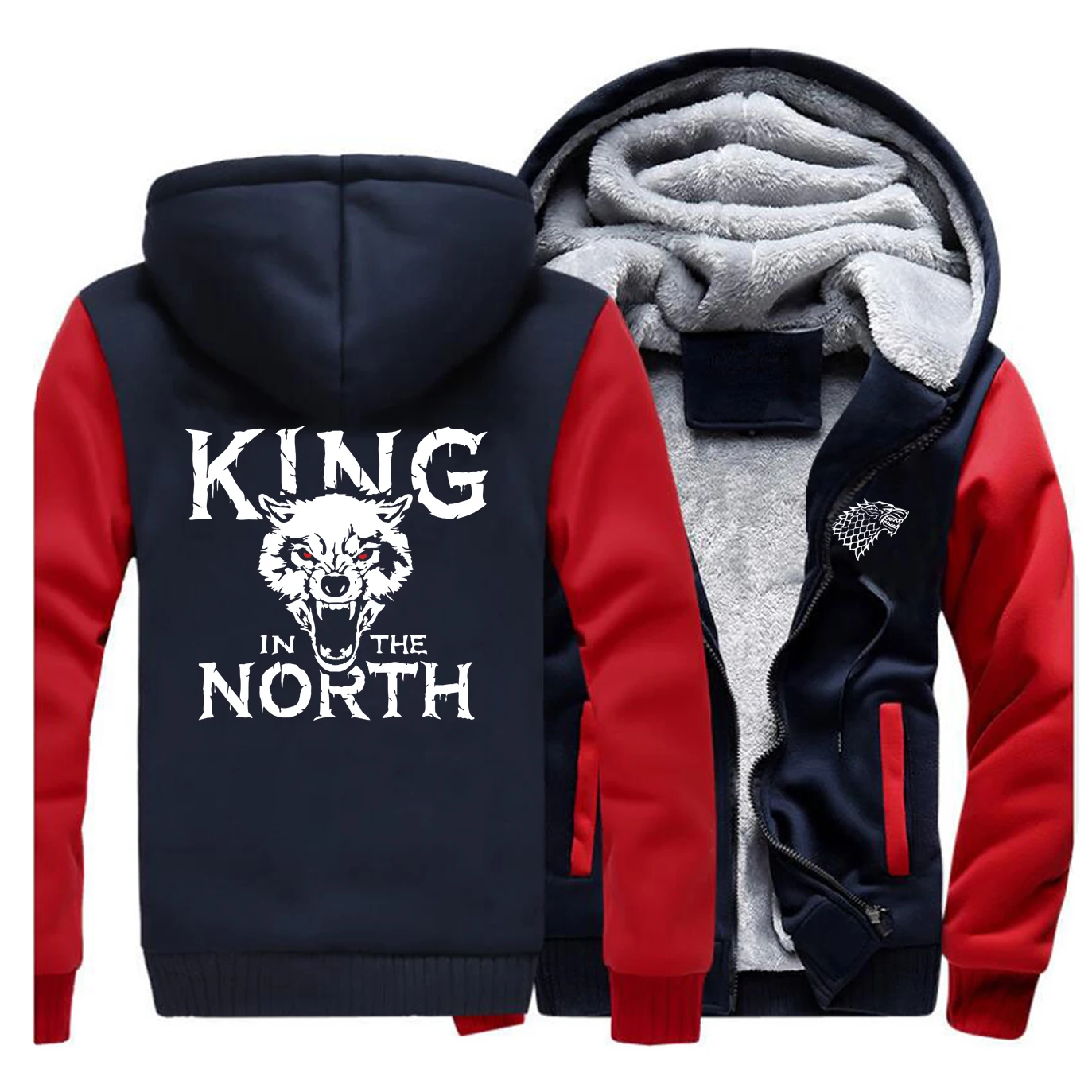 King In The North Игра престолов ТВ шоу Мужские толстовки с принтом куртка зима теплый флис высокого качества толстые повседневные толстовки - Цвет: Red Dark Blue 5