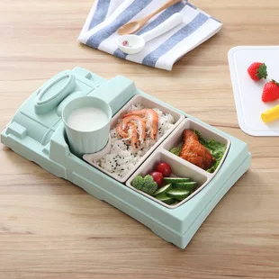 Bamboo Fiber Children Dishes Creative Environmental Tableware CHILDREN'S Cute Meal Tray Seperated Car Tableware Shatter-resistan