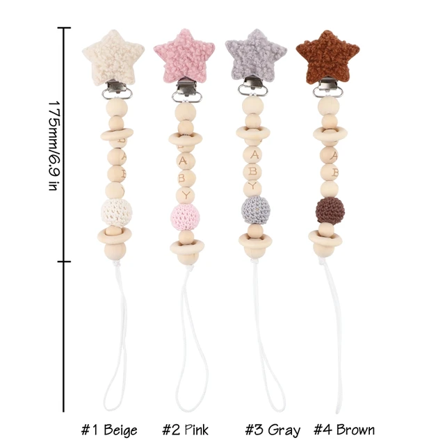 Baby Lamb wool Star Pacifier Chains Dummy Wooden Clips Chain Heart Baby Pacifier Clips Holder Chain Personalized Kids Toys 4