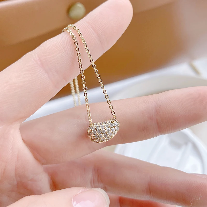 Ins Hot Sale Cute Tiny Exquisite Micro Inlaid CZ Beans Women Necklace Bling Zirconia Creative Stylish Colar Kolye Jewelry Gift