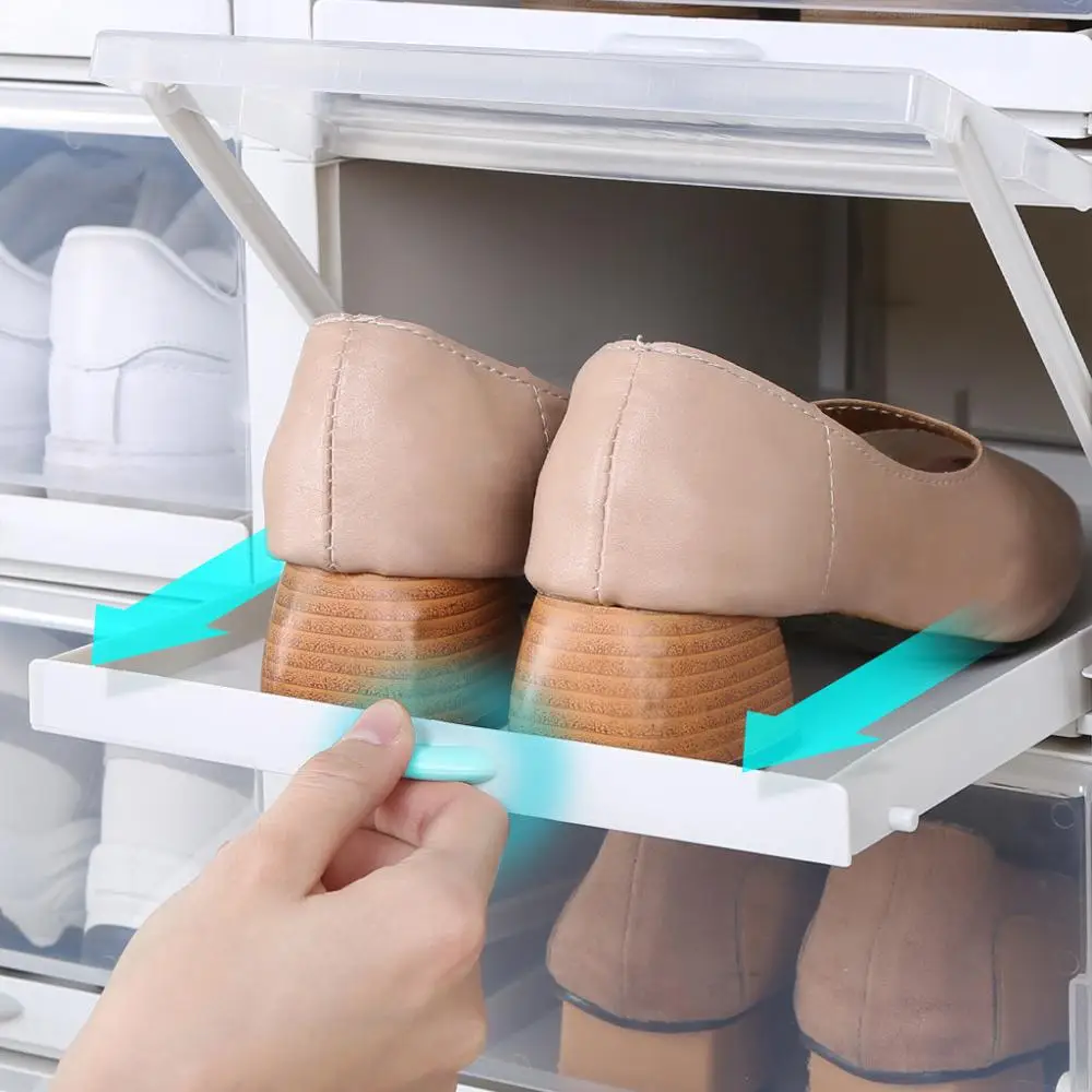 

shoes drawer 3PCS Push Drawer Type Shoe Box Shoe Organizer Drawer Transparent Plastic Shoe make up organizer rangement @25