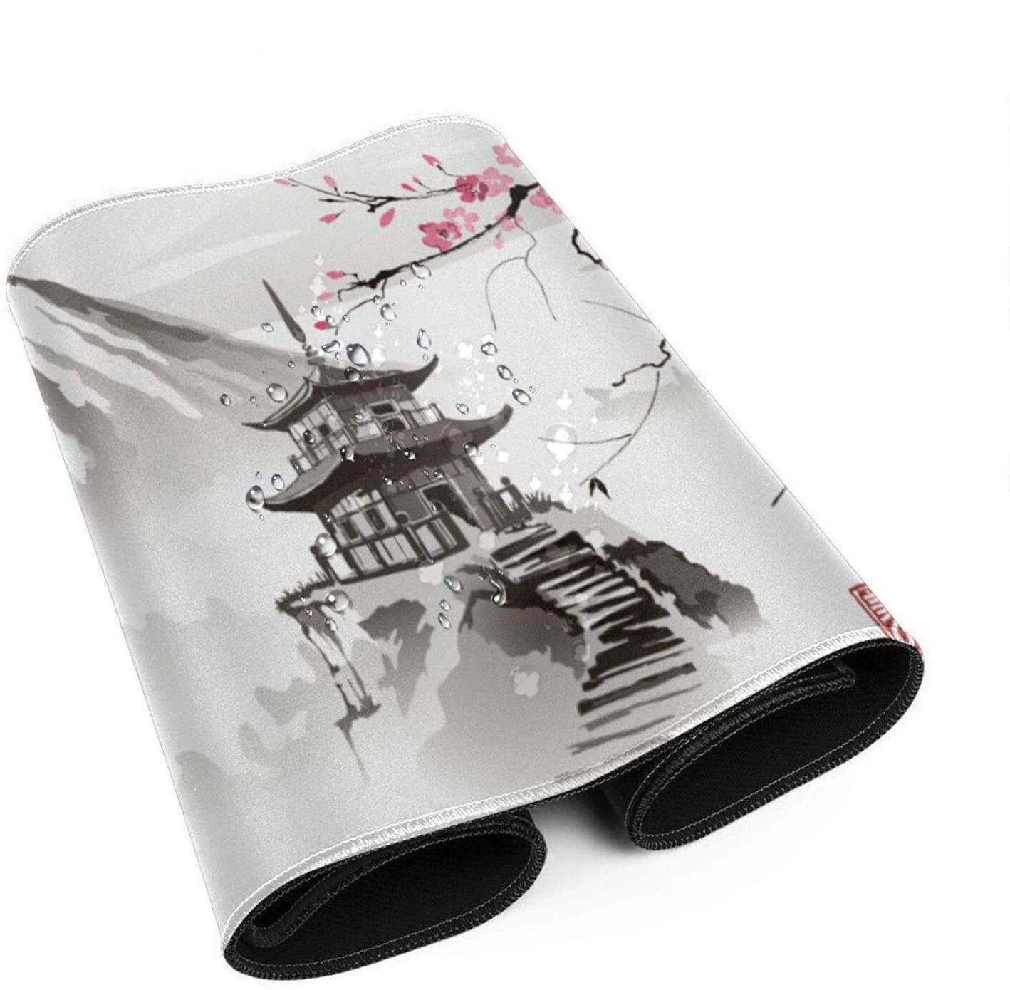 Mouse Pad Computer Desk Mat Sakura Mousepad Custom Computer New Desk Mats Office Laptop Natural Rubber Soft Mouse Pad Japanese Pagoda And Cherry Blossom