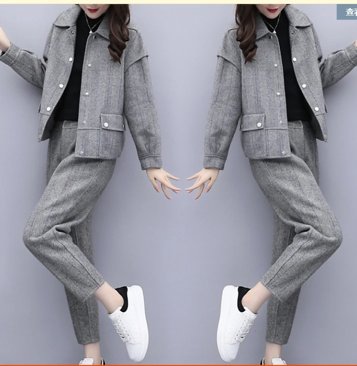 

Grey Two Piece Set Women 2 Piece Set Top And Pants Matching Women's Suit Ensemble Femme Deux Pieces Year-old Female Costume