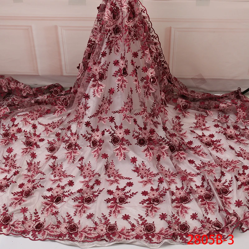 

Embroidery Nigerian Lace Fabric for Wedding African French Tulle Lace with Beads High Quality Embroidery 3D Lace Fabric APW2805B