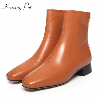 

krazing pot genuine leather zipper low heels square toe vintage Chelsea boots plus size elegant dating wedding ankle boots l07