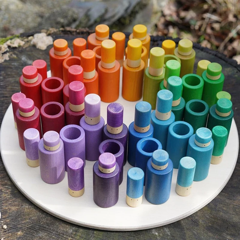 - Large Set Rainbow Wooden Toys Nordic Wood Blocks Kids Creative Loose Parts Blocks Baby Montessori Educational Autism Sensory Toy