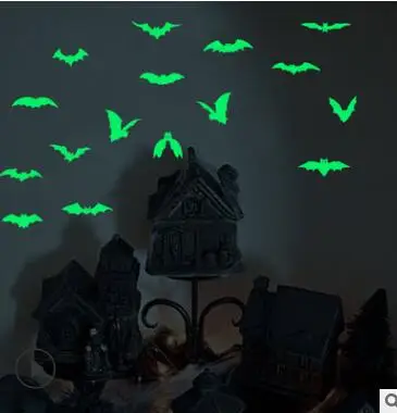 3D летучая мышь Светящиеся Настенные наклейки поделки ПВХ легко удаляемая наклейка украшение дома Хэллоуин кровать Гостиная ТВ украшение на стену