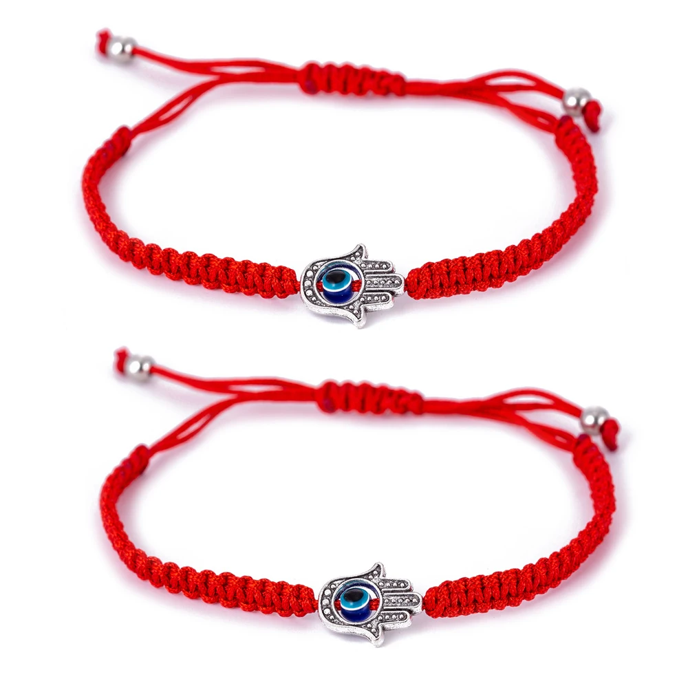 

2 pieces/set Evil Eye Hamsa Hand Charm Bracelets for Protection Luck Kabbalah Red Thread Amulet Friendship Jewelry