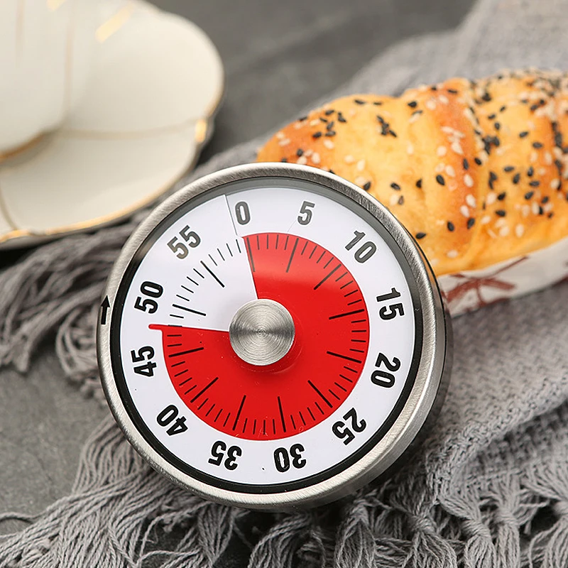 

Stainless Steel Mechanical Kitchen Timer Magnet Round Shape 60 Minutes Novelty Countdown Cooking Clock Alarm Time Reminder
