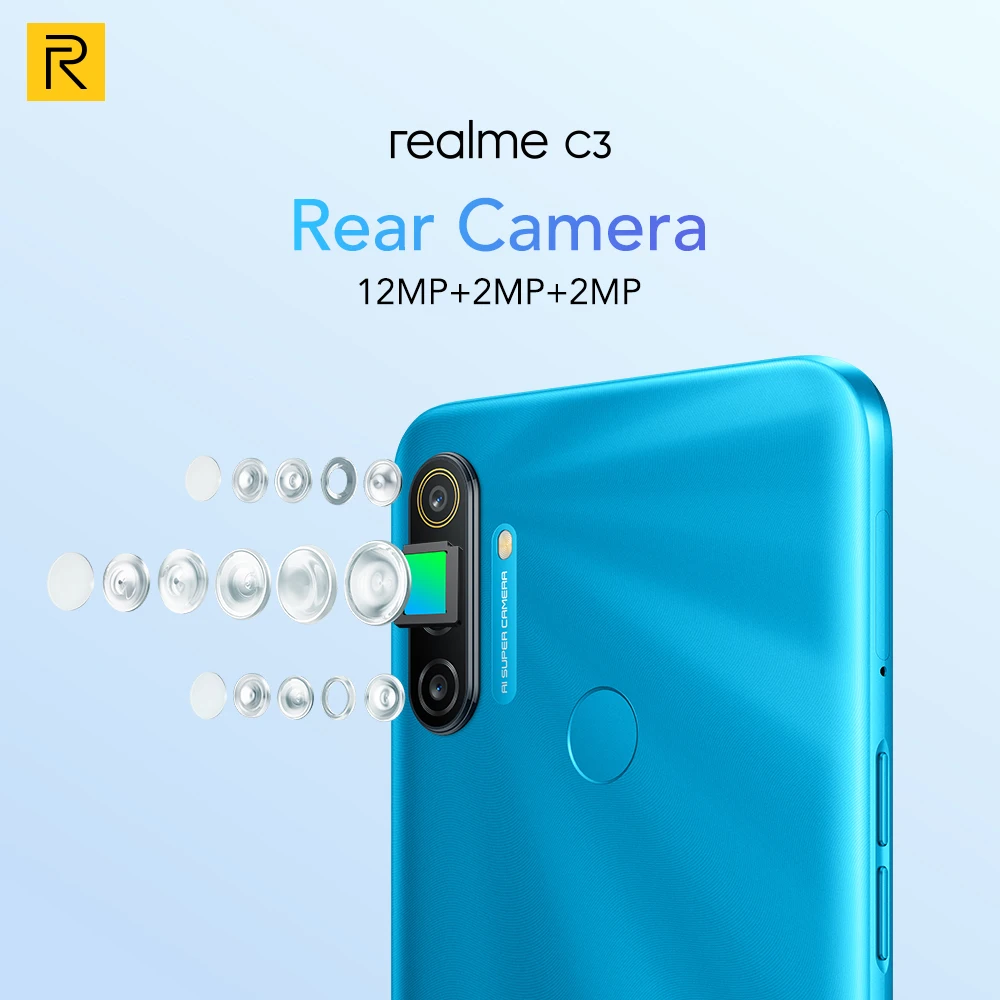 realme C3 Global Version 3GB RAM 32GB 64GB ROM Mobile Phone Helio G70 12MP AI Dual Camera 5000mAh Battery Mini-drop Fullscreen