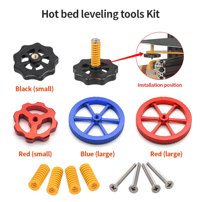 

1Set/Pack 3D Printer Parts Heated Bed Spring Leveling Kit Adjustment Nut+Springs+ Screw Heatbed Kit For CR-10 Ender 3 MK3 Hotbed