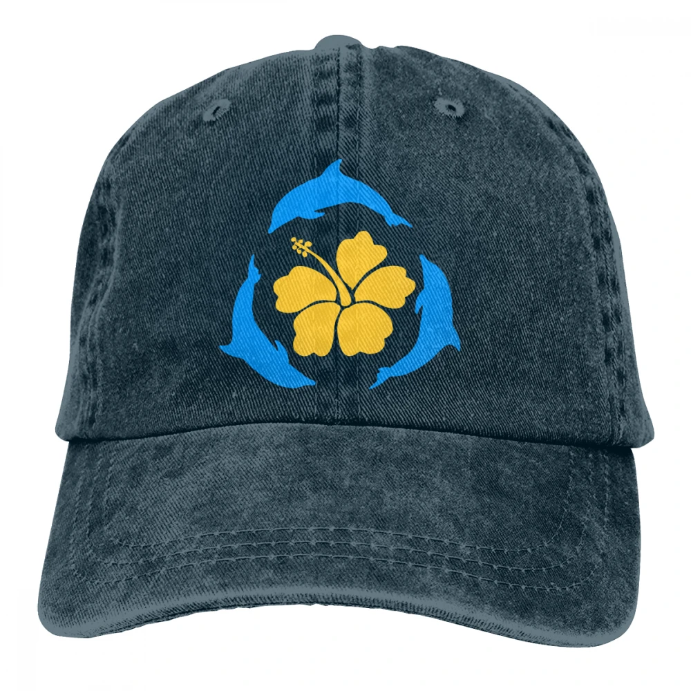 Дельфины N Гибискус Casquette темно-синий унисекс Мужские Женские деним Strapback бейсболка Регулируемая Гольф папа шляпа