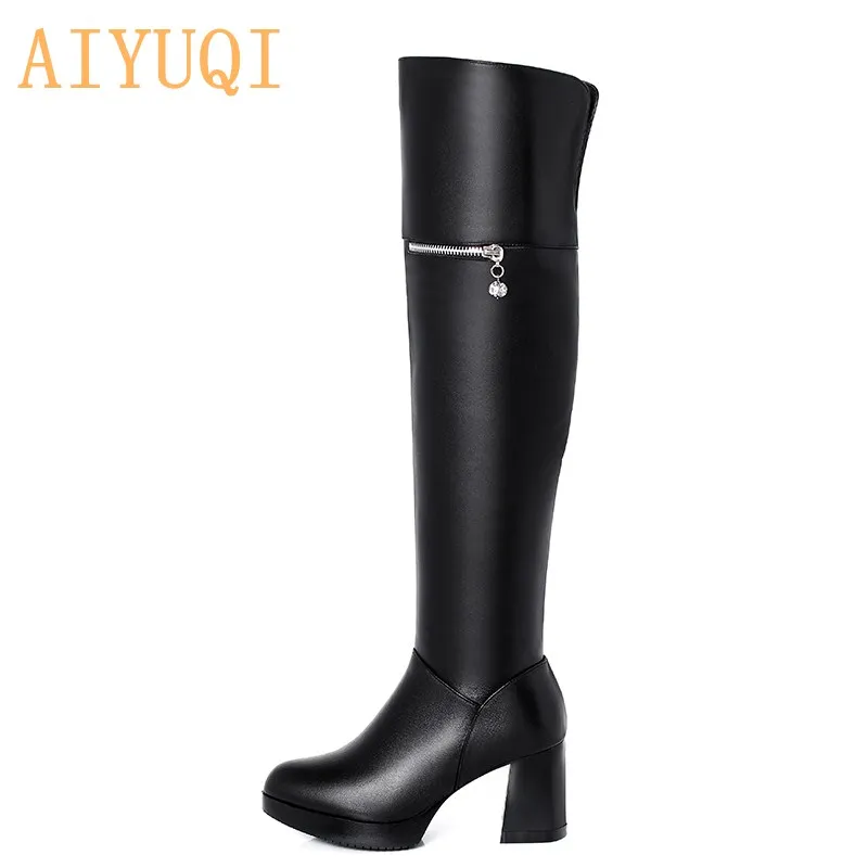 AIYUQI  2020 new genuine leather over knee boots womens big size 41 42 43 women Knight boots sexy ducky knee high boots women