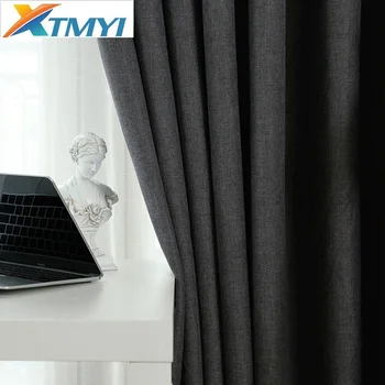 

Modern Blackout Curtain for Bedroom Living Room Linen Thick Fabric Solid Color Blackout Curtain Finished Window Blinds Drapes