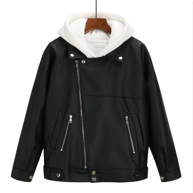 

2019 New Arrival Women Autumn Winter Leather Jacket Oversized Boyfriend Korean Style Female Faux Coat Outwear Black