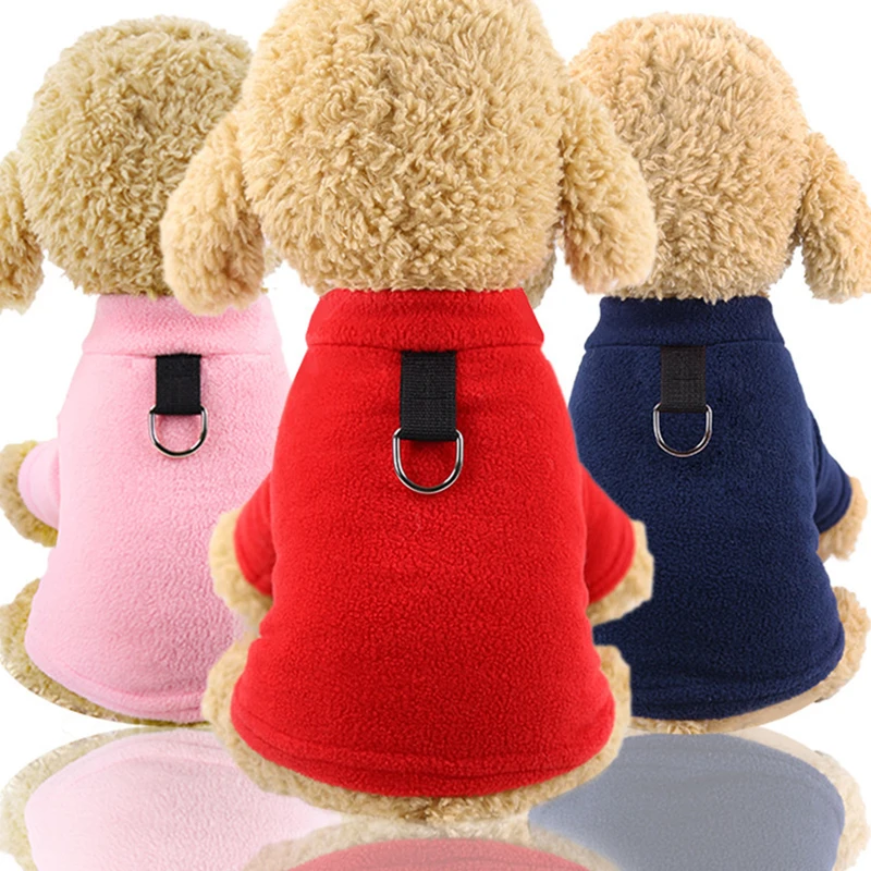 Soft Fleece Pet Dog Clothes Solid Color Dog Tshirt With Leash D Ring