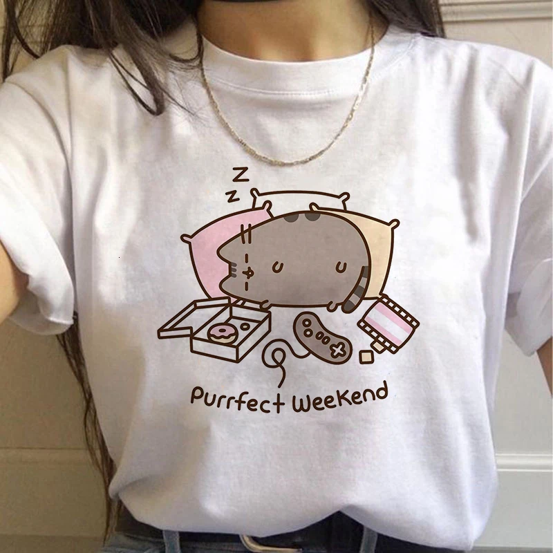 Kawaii Cat, женские футболки, Harajuku Ullzang, забавная футболка, 90 s, мультяшный принт, футболка, графический корейский стиль, топы, футболки, женская одежда