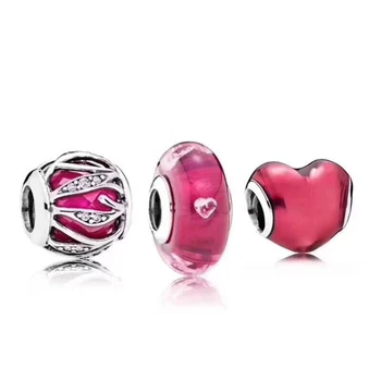 

NEW 100% 925 Sterling Silver New 1:1 Love Charm Beaded Valentine's Day Heart-shaped Glass Beads Stringed Fashion Gift Set