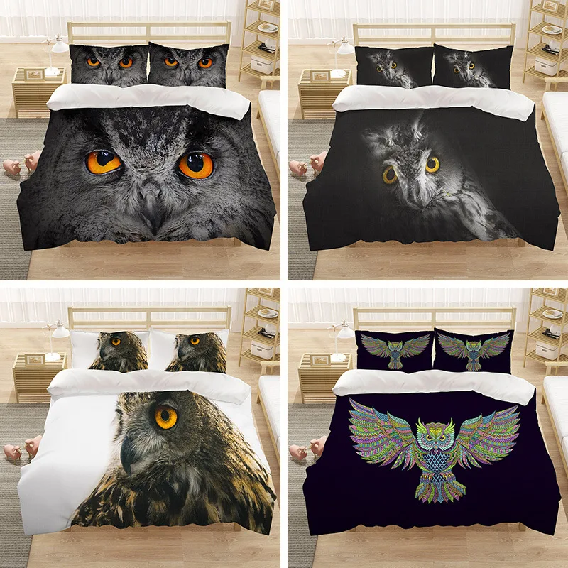 

3D Animal Bedding Sets Home Textile Digital Printing Owl Vivid Printed Duvet Cover Bedspreads for Adults Polyester 3-Piece