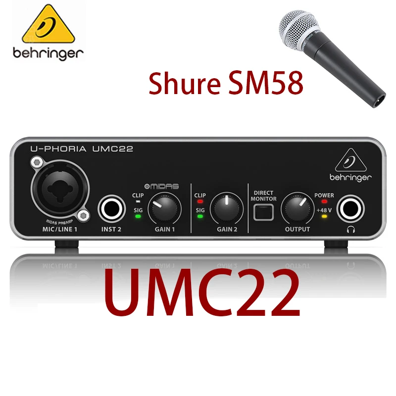 Shure SM58 Wired Professional Vocal Microphone Cardioid Dynamic Microphone for Microphone KTV BEHRINGER umc22