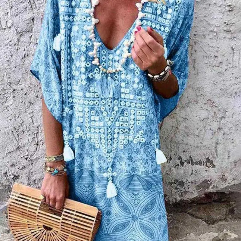 

Kaftan Beach Beach Dresses Women's Tunic Dress Capes On Swimsuit Cape For The New 2020 Neck Print Acetate Saida De Praia
