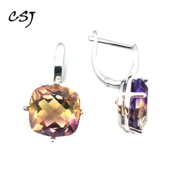 

CSJ Ametrine quartz gemstone noble elegant good Earring Sterling 925 Silver Cushion10mm 9Ct Fine Jewelry For Women Lady Gift