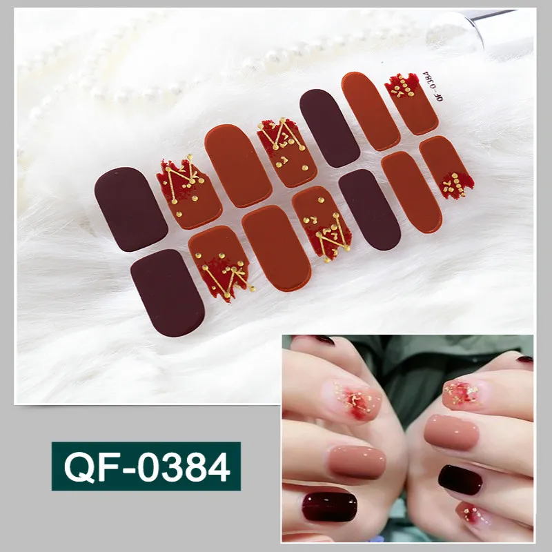 14 насадок полное покрытие наклейки для ногтей s летний Стиль Красочные Обертывания DIY наклейки простые наклейки s самоклеющиеся наклейки для ногтей водонепроницаемый - Цвет: QF384