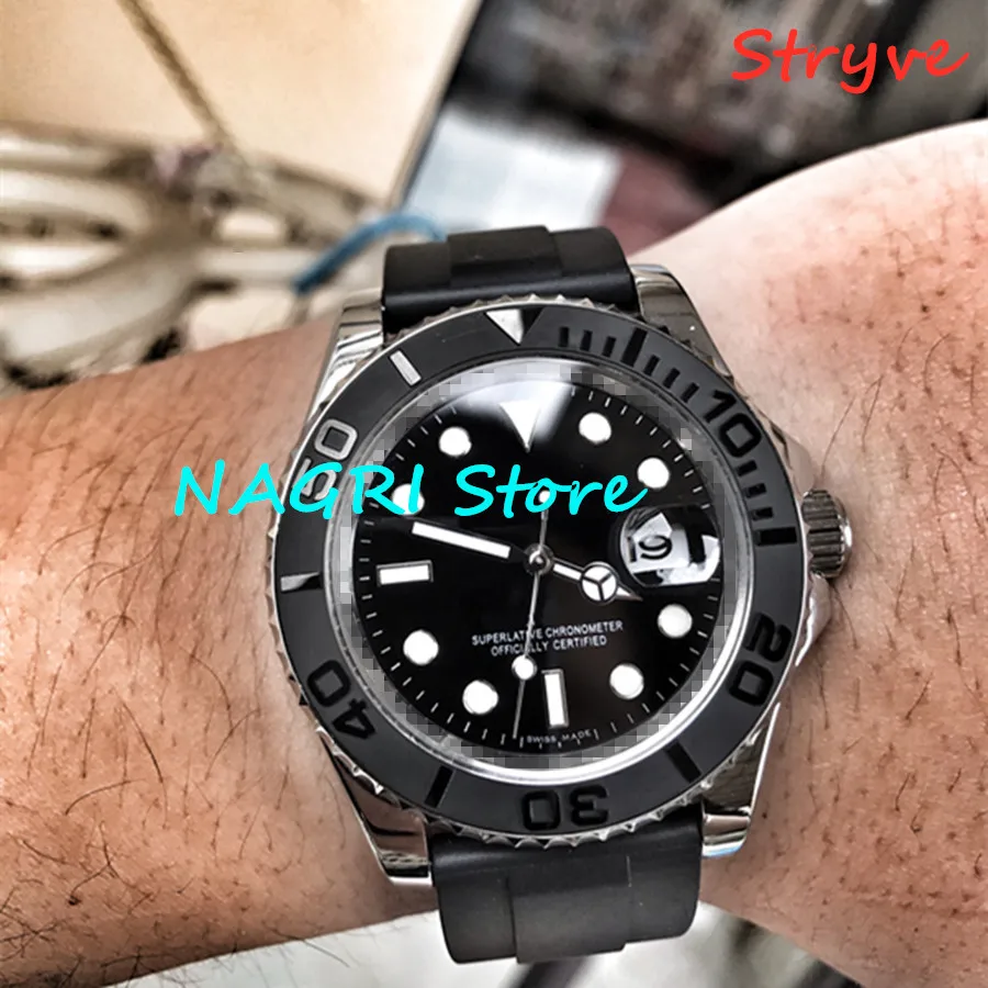 Мужские часы ForYACHT MASTER 40 мм резиновые розовое золото автоматические мужские из