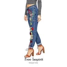 Новые модные стильные женские и американские и европейские джинсовые брюки с вышивкой