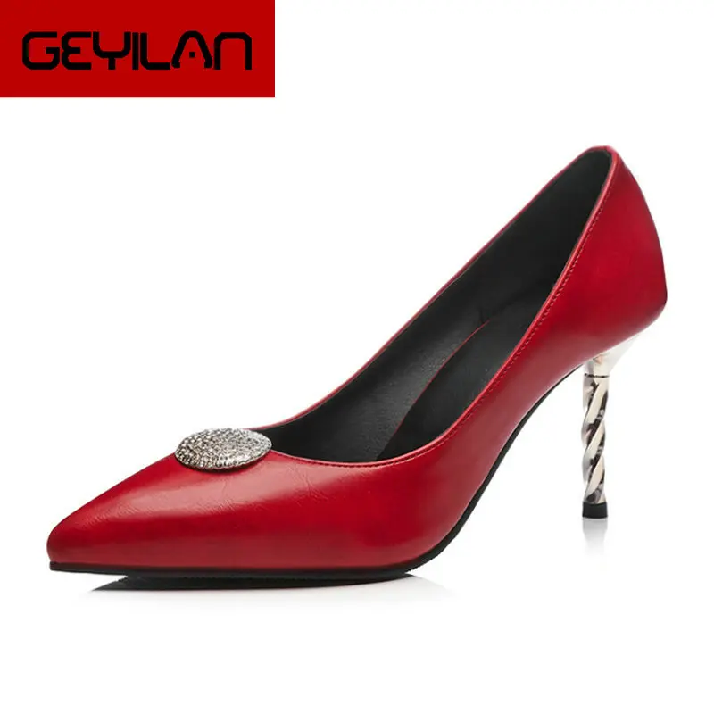 

Women's Shoes Sexy Thin High Heels Fashion Pointed Toe Pumps Crystal Spring Autumn Shoes Ladies Black Beige Red