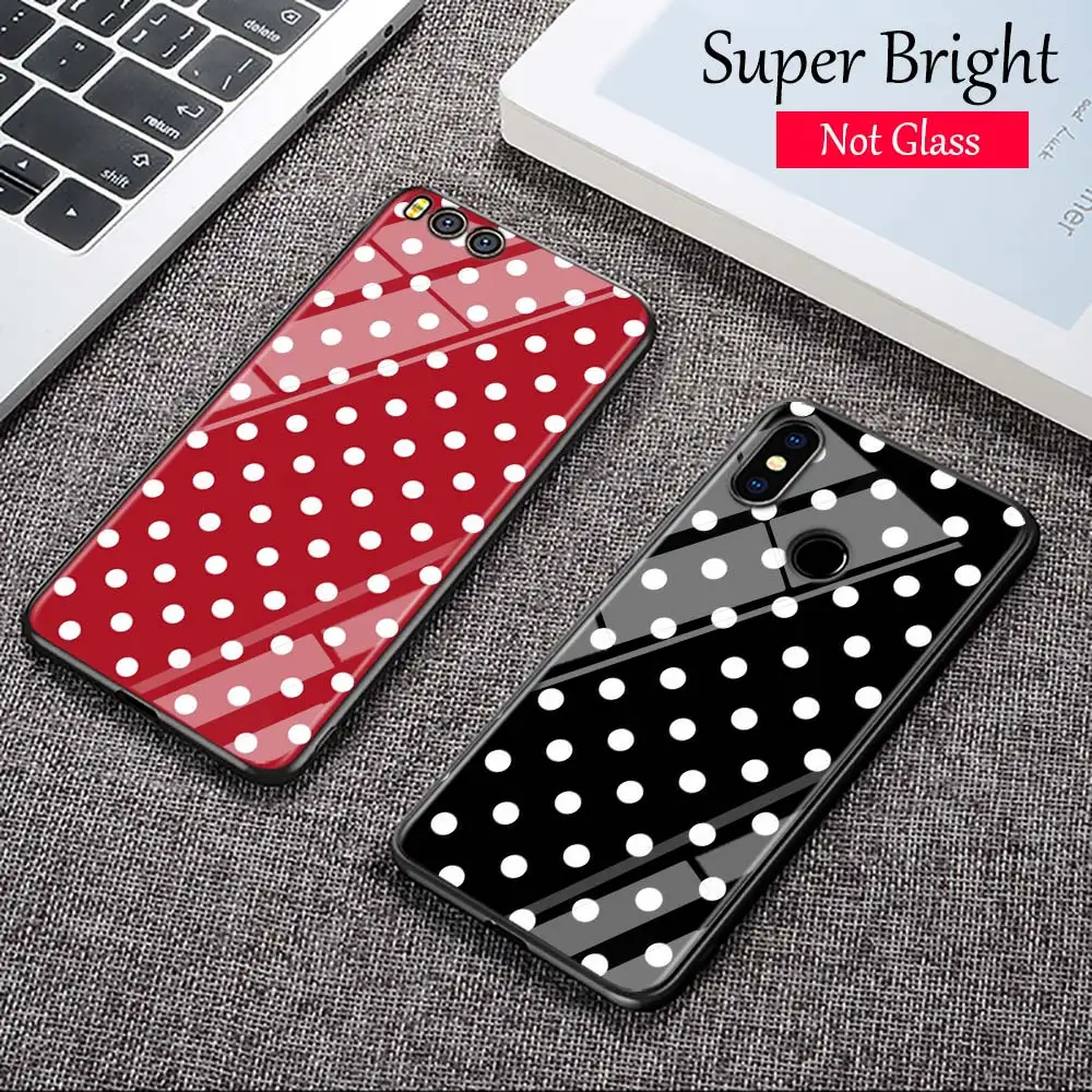 

Black Cover Polka Dots for Xiaomi Mi A1 A2 5X 6X 6 8 9 9SE CC9 F1 9T 9TPro Mi Play Super Bright Glossy Phone Case