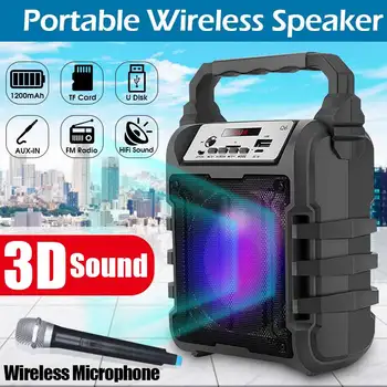 

Portable Karaoke Speaker 3D Wireless bluetooth Speaker System Bass Subwoofer Microphone Support Hands-free/USB/TF Card/AUX/FM